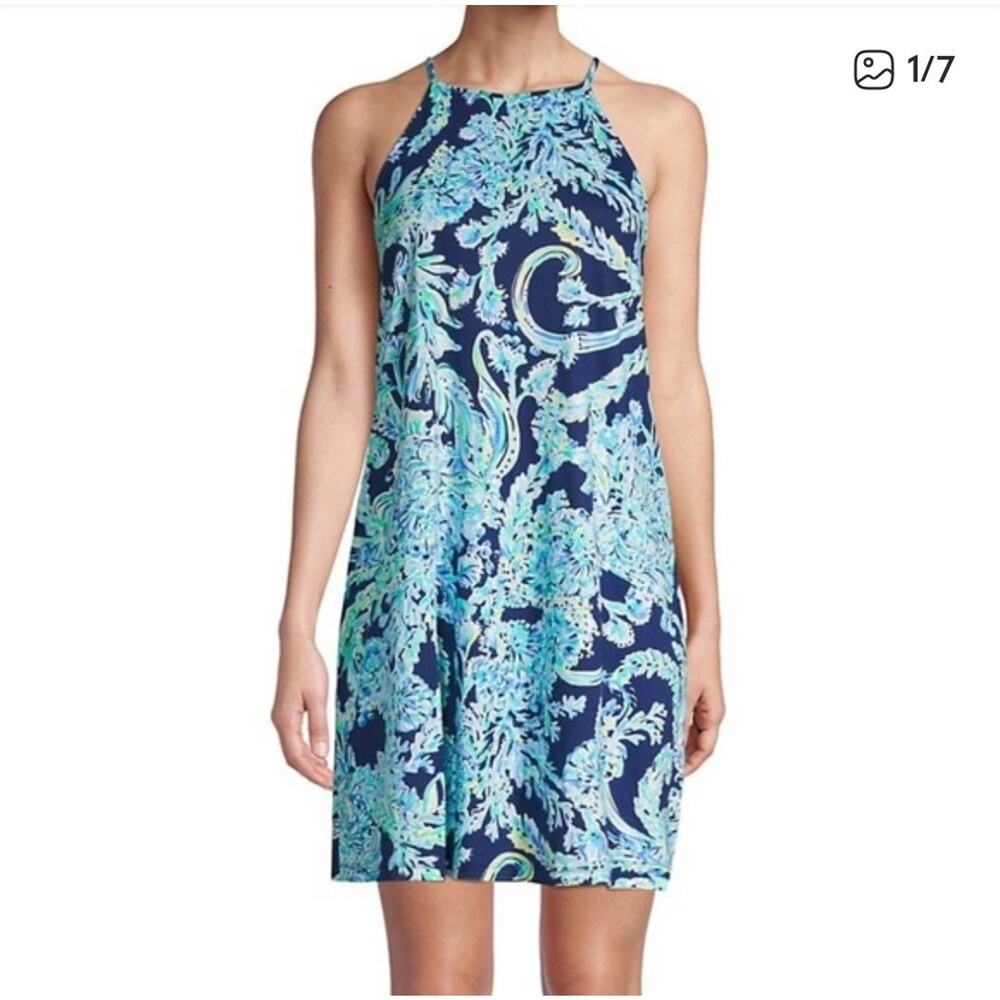 Lilly Pulitzer Womens Navy High Tide Scuba Doo Margot Dress XS 100% Pima Cotton